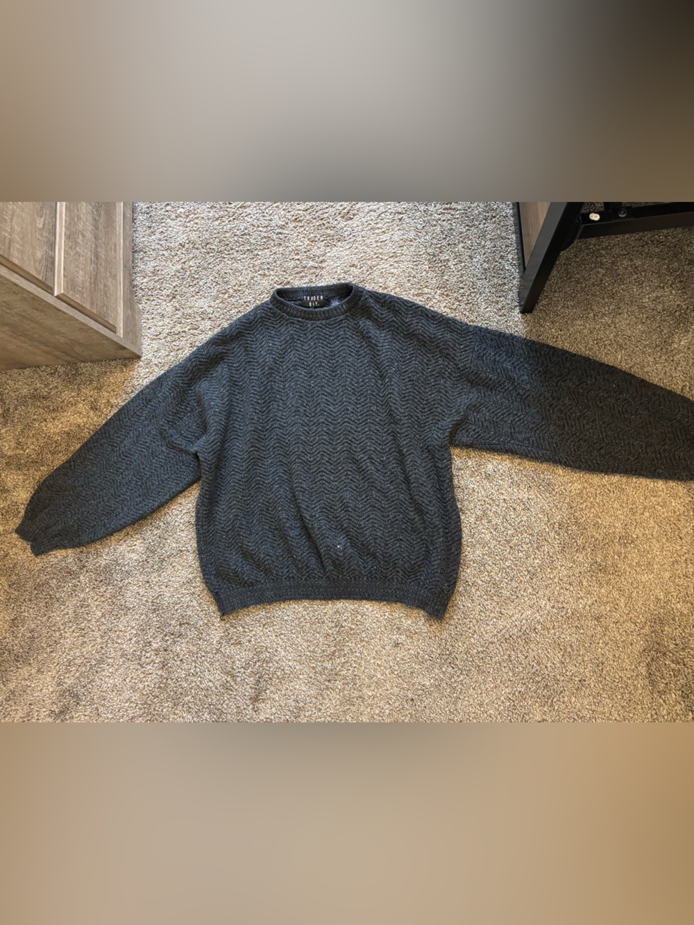 Trader Bay Dark Gray Textured Crewneck Sweater